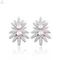 Mode Sonne Blume Design Sterling Silber Perle Ohrringe Stud
